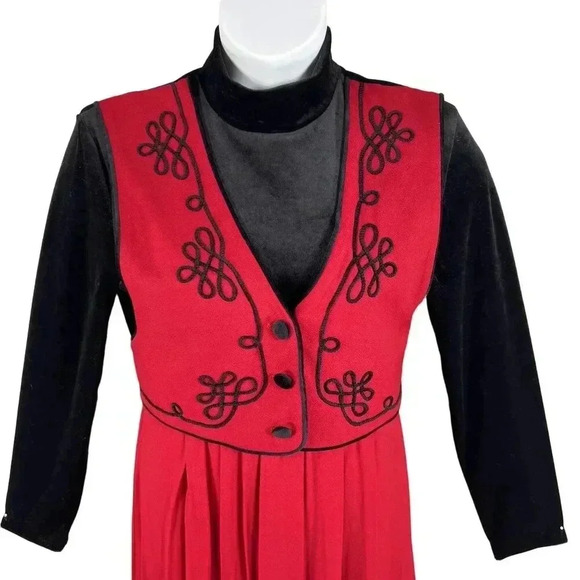 Vintage JBS Ltd Dress Size 12 Red Vest Skirt & Black Velvet Top Holiday Prairie - Picture 3 of 16